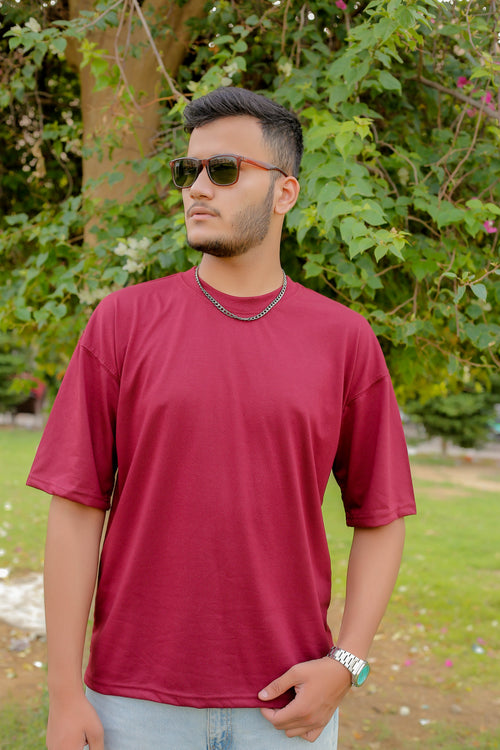 DROP SHOULDER PLAIN MAROON STREETWEAR REDEFINED