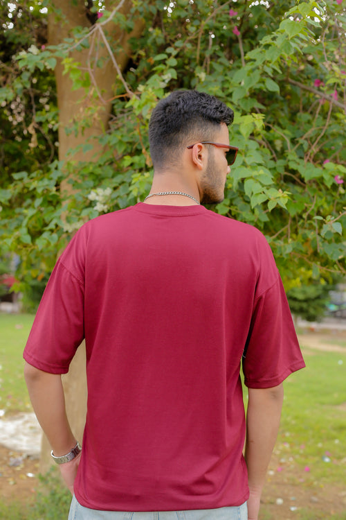 DROP SHOULDER PLAIN MAROON STREETWEAR REDEFINED