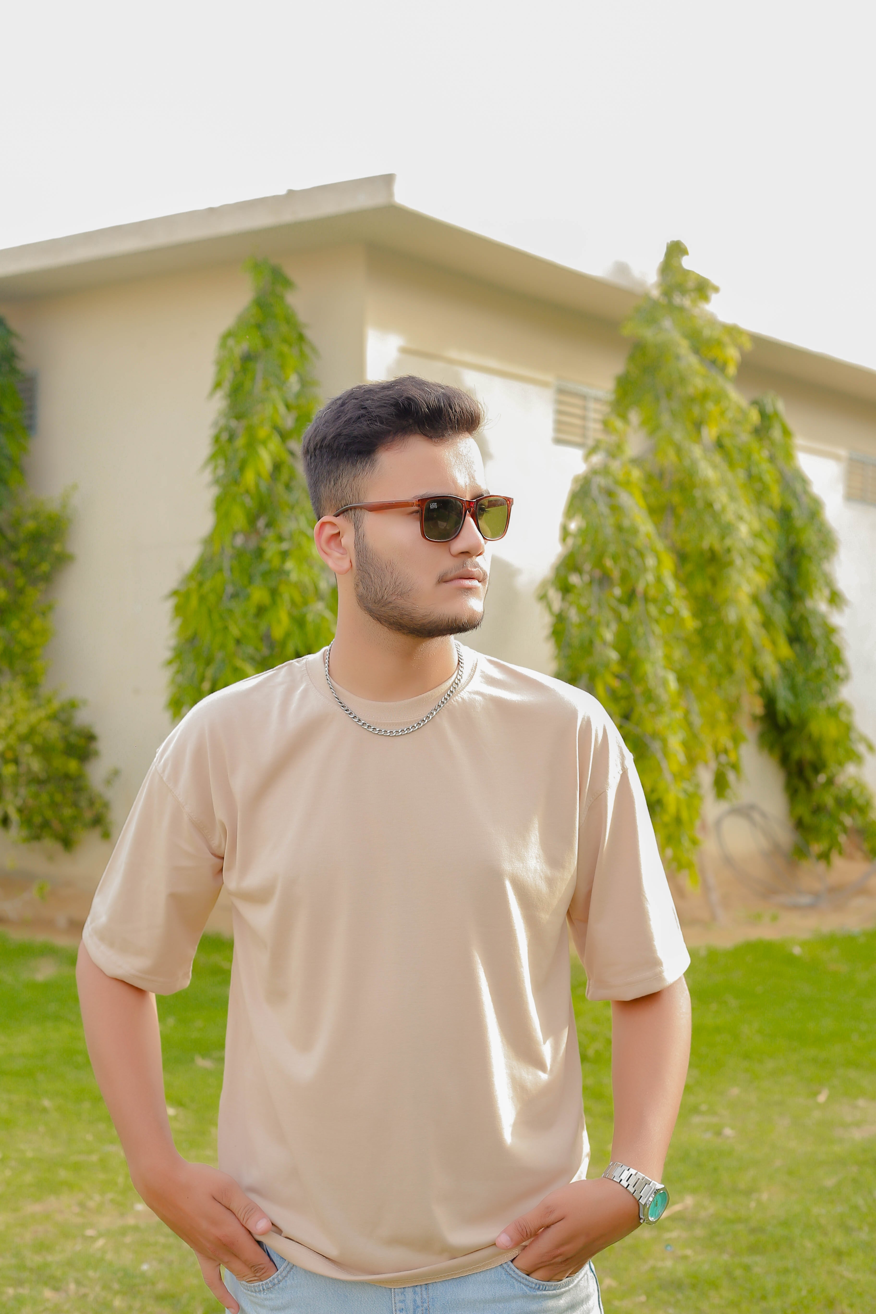 DROP SHOULDER PLAIN BEIGE STREETWEAR REDEFINED