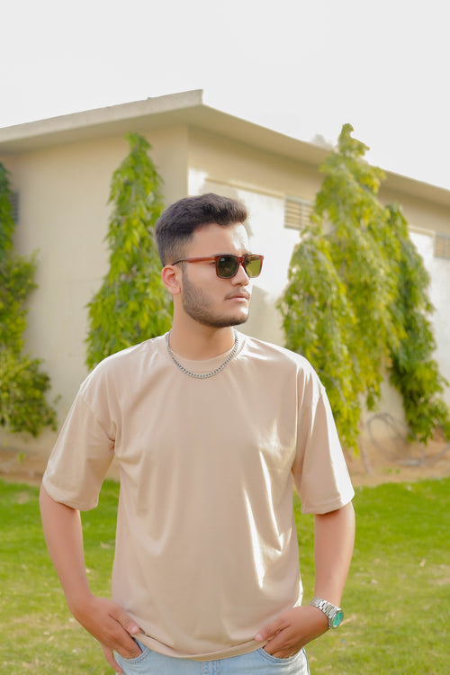 DROP SHOULDER PLAIN BEIGE STREETWEAR REDEFINED